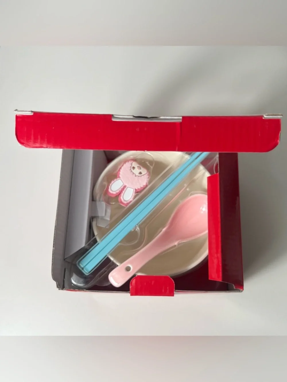 Monchhichi Ceramic Ramen Noodle Bowl 4PC Set W/ Chopsticks Soup Spoon & Holder